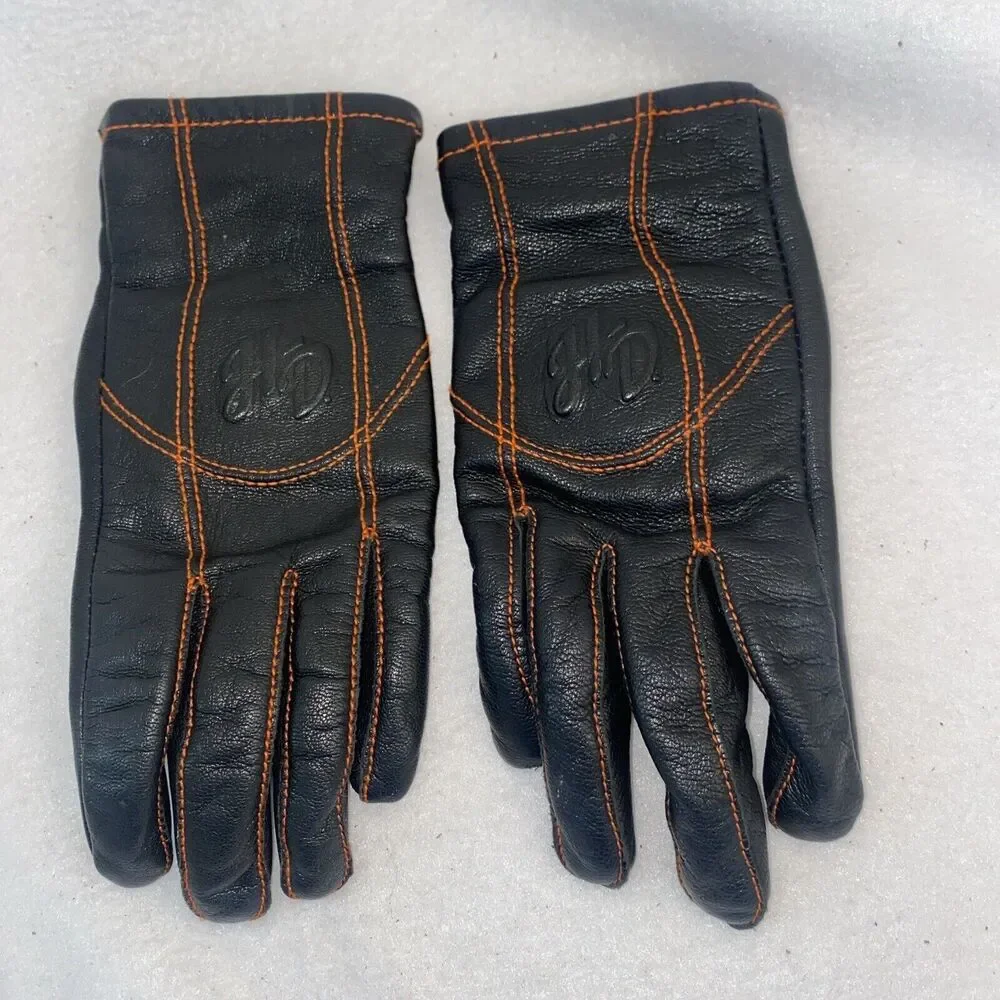HARLEY DAVIDSON Goatskin Women's Black Leather Motorcycle Riding Gloves Small